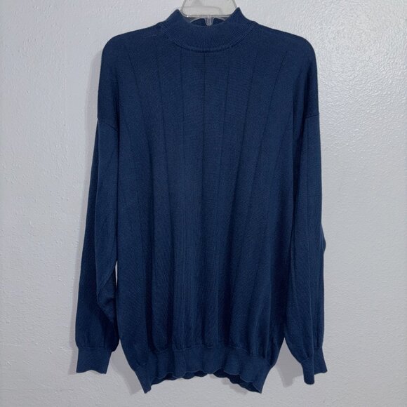 Roberto Villini Italy Blue Mock Neck Sweater Cotton Modal Blend Size XL - Picture 1 of 6